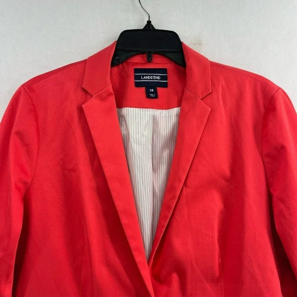 Lands' End Blazer Women's Sz 14 Red One-Button Single-Breasted Striped Lining - Picture 7 of 12
